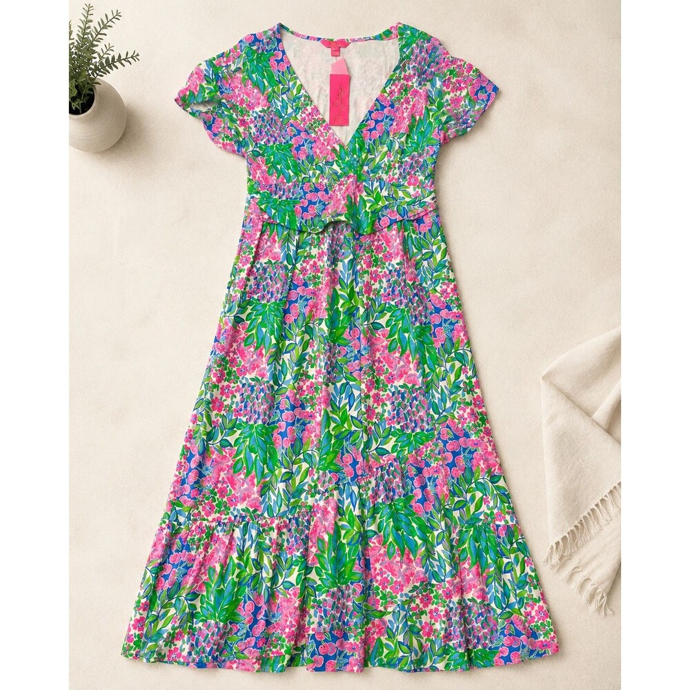 Lilly Pulitzer Breanna Maxi Dress XL Paradise Found Pink Floral V-Neck NWT